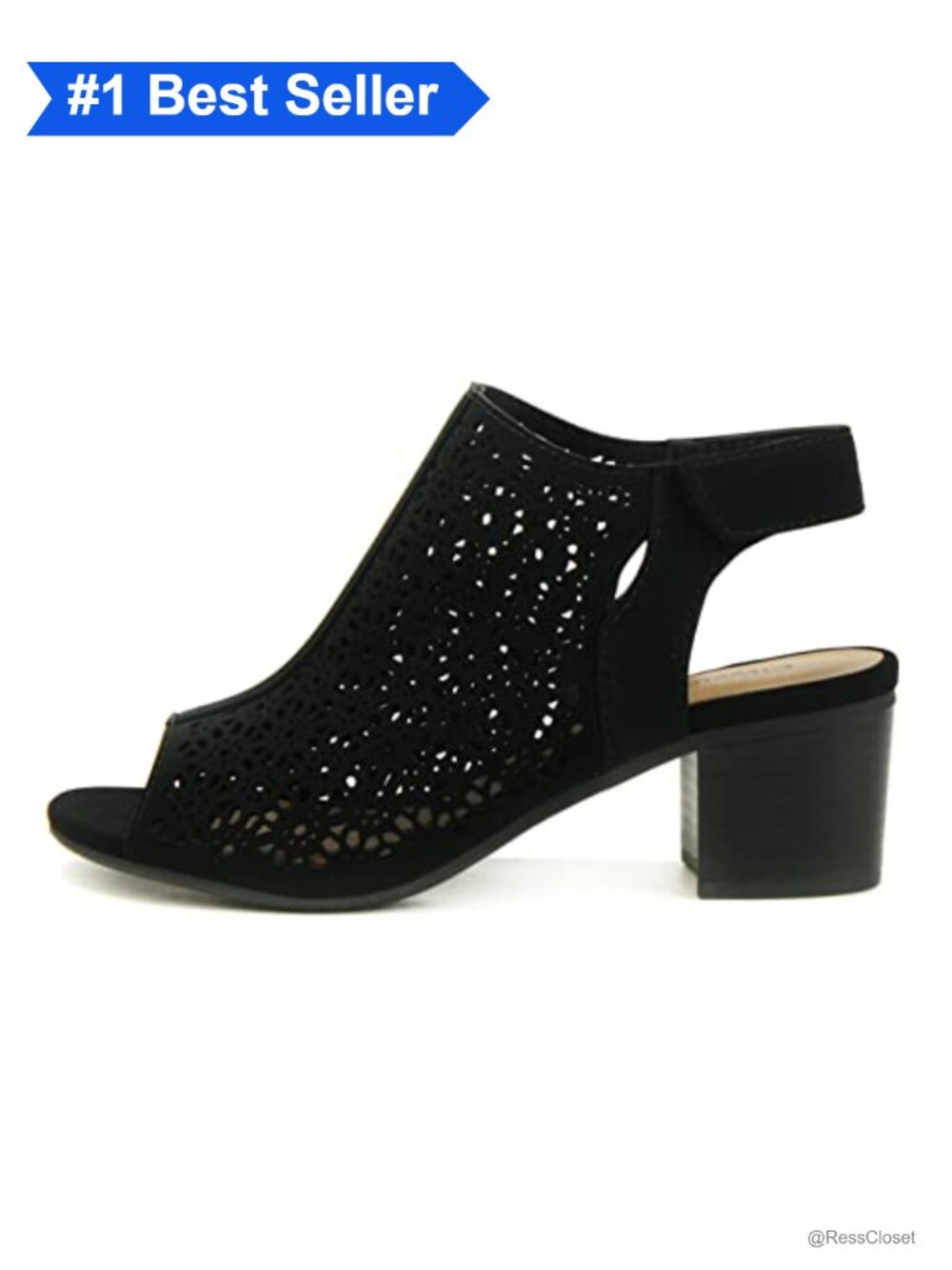 Women's Peep Toe Laser Cut Geometric Caged Slingback Ankle Strap Low Stacked